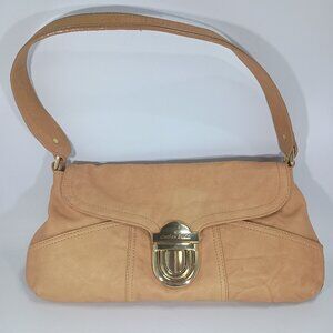 Charles David Leather Front Clasp/Buckle Tan/Beige Shoulder Bag